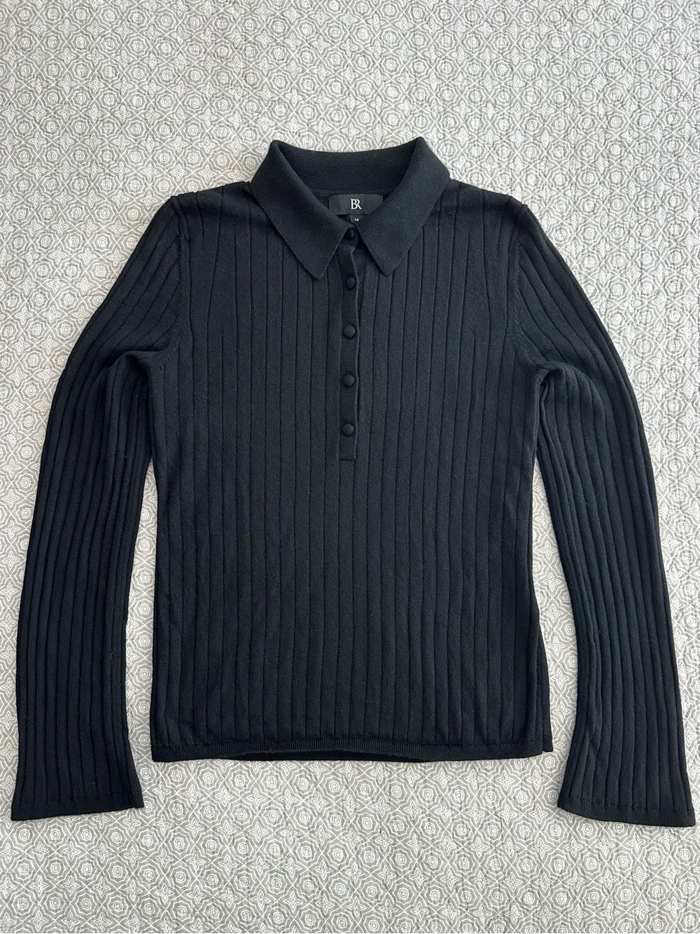 Banana Republic Nezha Merino Sweater Polo Black 100% Merino Wool Size M